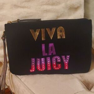 Juicy Couture Black Wrist Bag with Gold and Pink Accents
